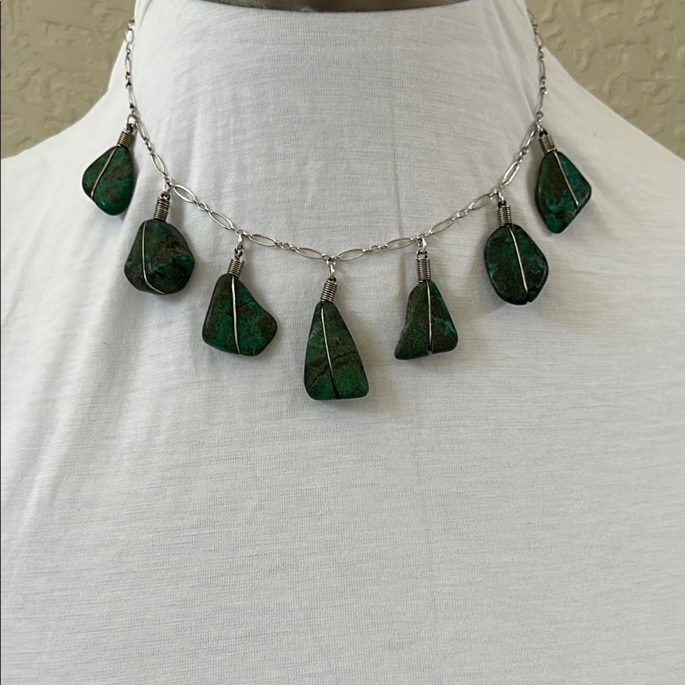 Green Stone Necklace with starlight Silver Chain
